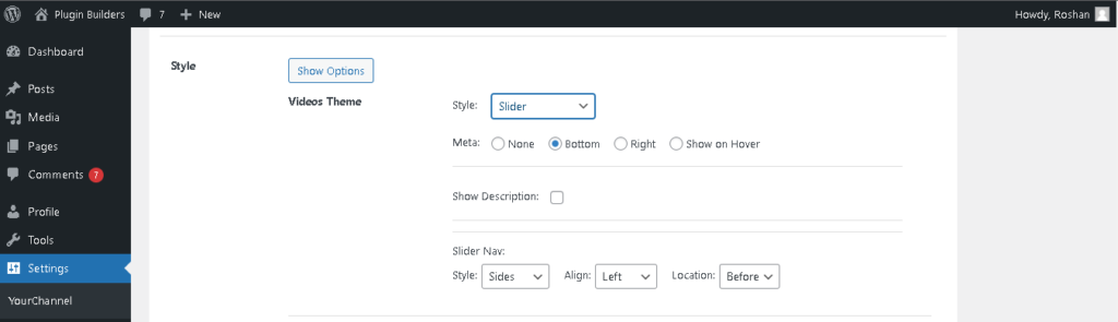 Slider layout in style section